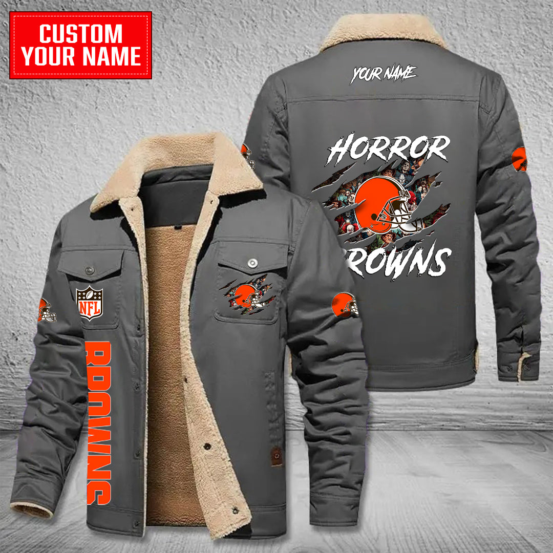 Cleveland Browns Halloween Horror Collection Winter Fleece Bomber Jacket AZCAWFBJ000084
