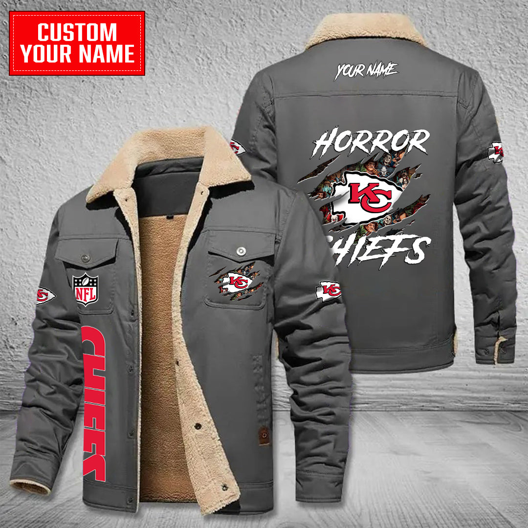 Kansas City Chiefs Halloween Horror Collection Winter Fleece Bomber Jacket AZCAWFBJ000089