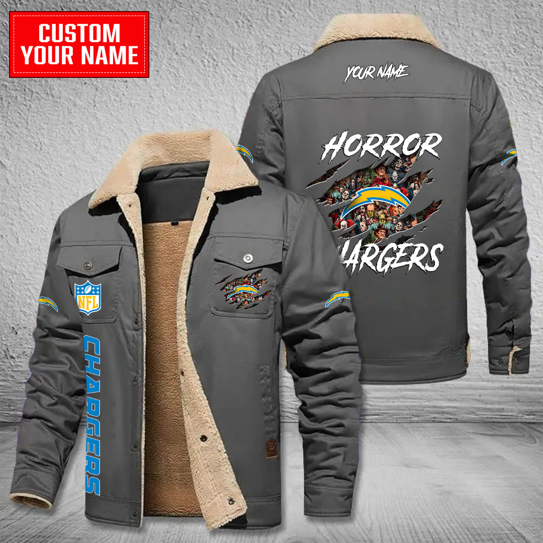 Los Angeles Chargers Halloween Horror Collection Winter Fleece Bomber Jacket AZCAWFBJ000091