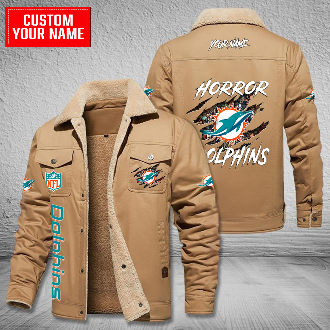 Miami Dolphins Halloween Horror Collection Winter Fleece Bomber Jacket AZCAWFBJ000092
