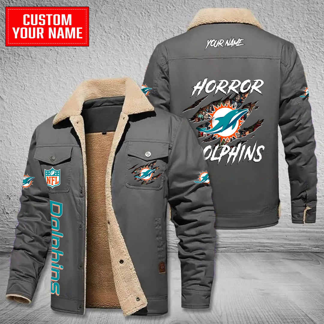 Miami Dolphins Halloween Horror Collection Winter Fleece Bomber Jacket AZCAWFBJ000092