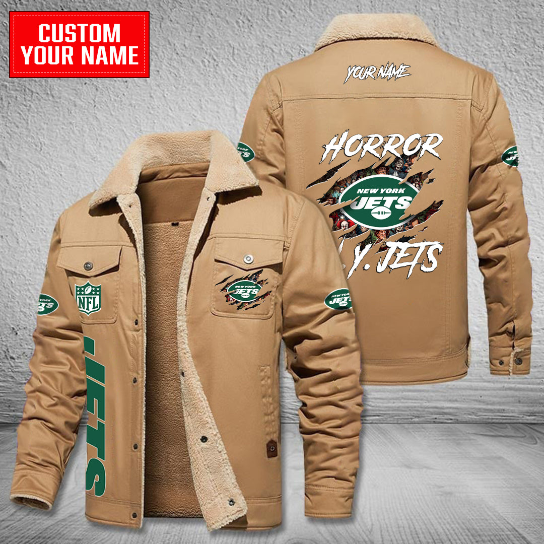 New York Jets Halloween Horror Collection Winter Fleece Bomber Jacket AZCAWFBJ000094