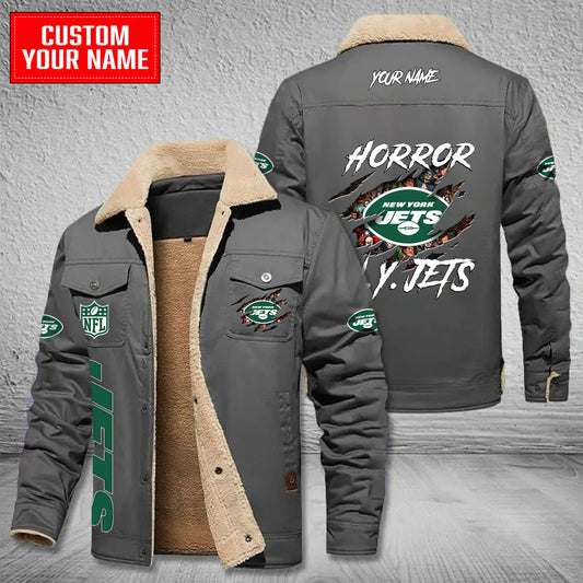 New York Jets Halloween Horror Collection Winter Fleece Bomber Jacket AZCAWFBJ000094