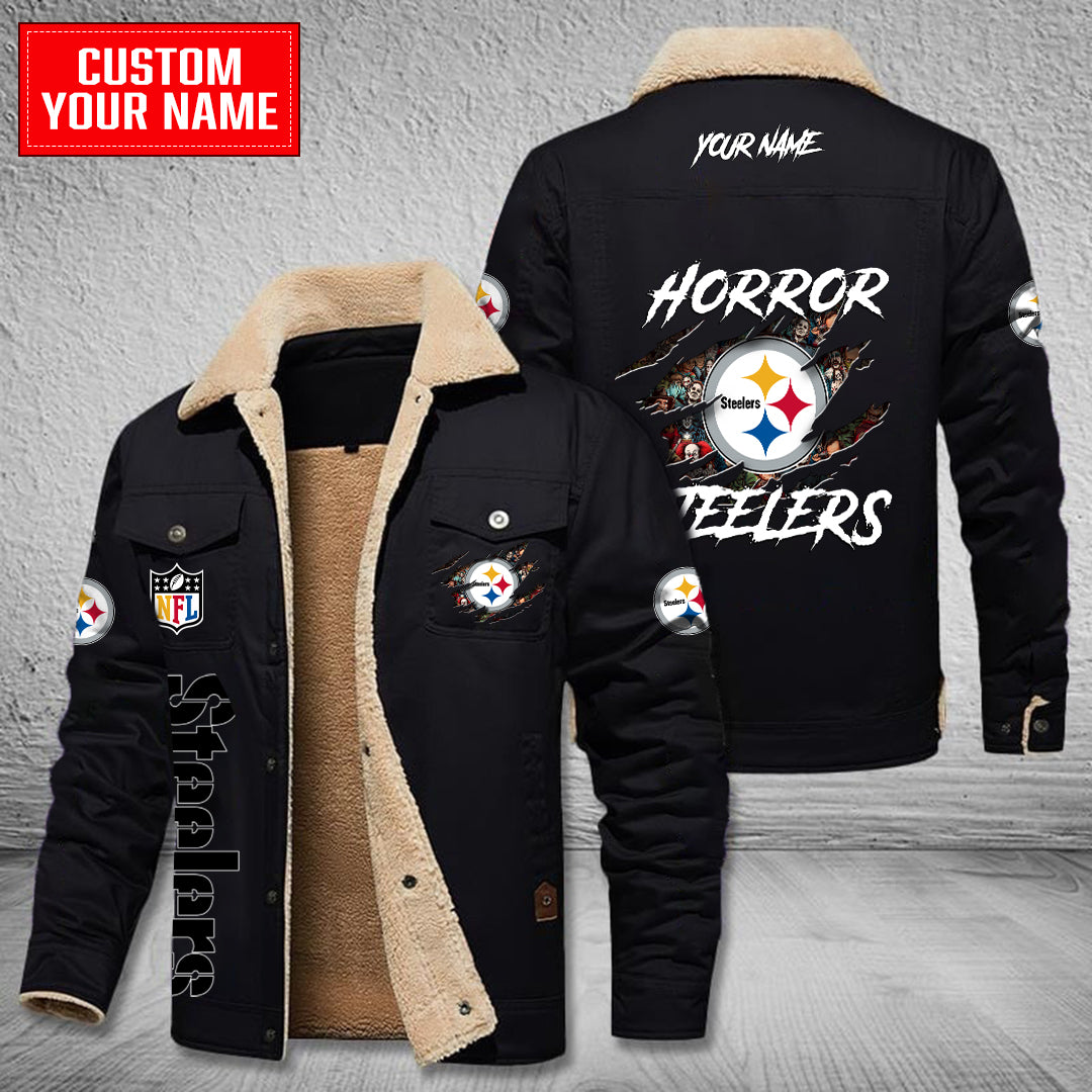 Pittsburgh Steelers Halloween Horror Collection Winter Fleece Bomber Jacket AZCAWFBJ000095