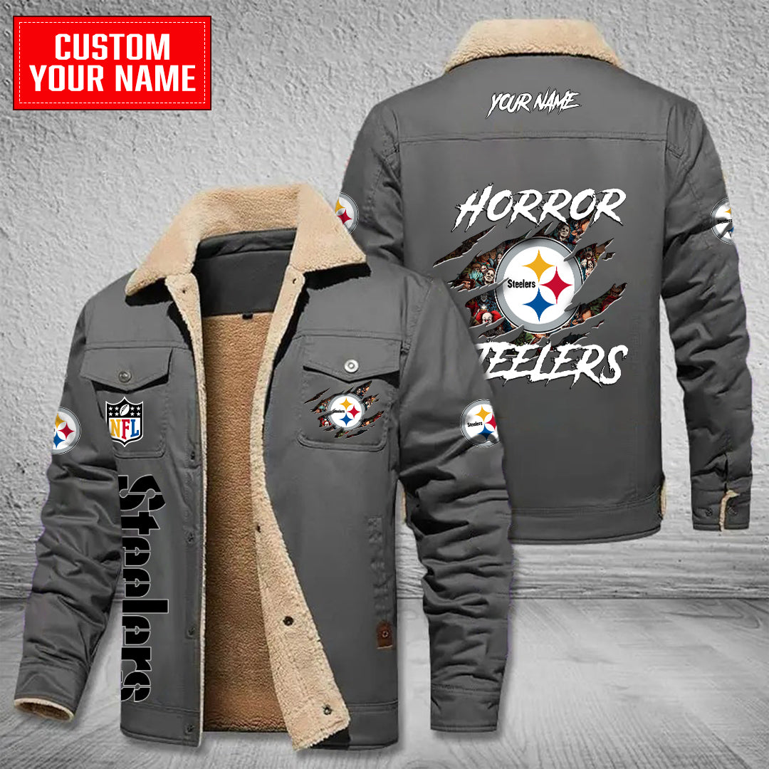 Pittsburgh Steelers Halloween Horror Collection Winter Fleece Bomber Jacket AZCAWFBJ000095