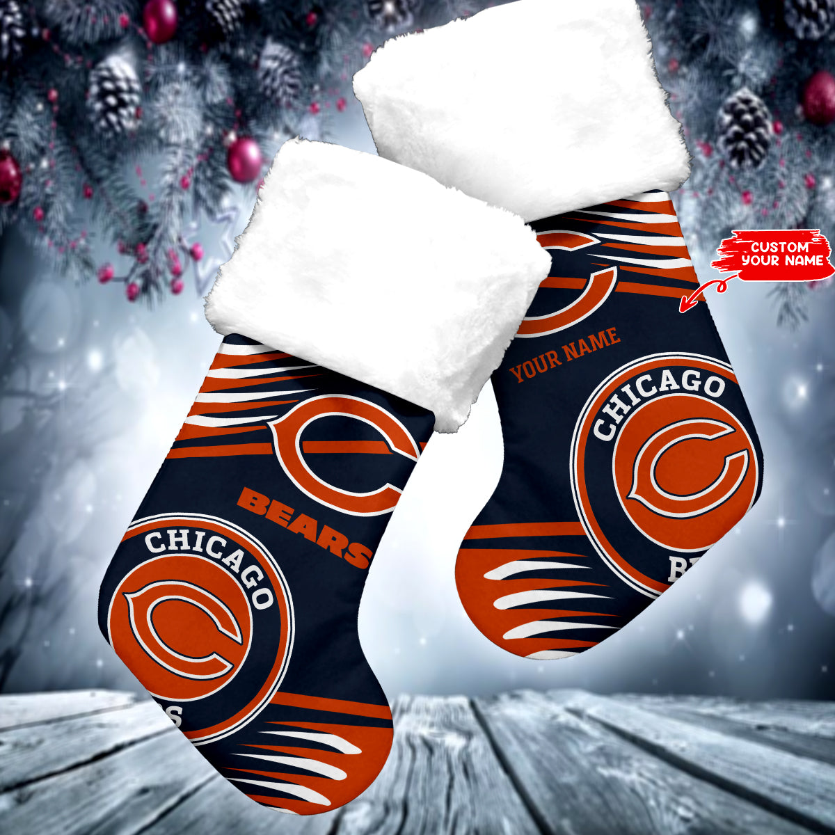 Chicago Bears Personalized Christmas Socks AZCCRMS001