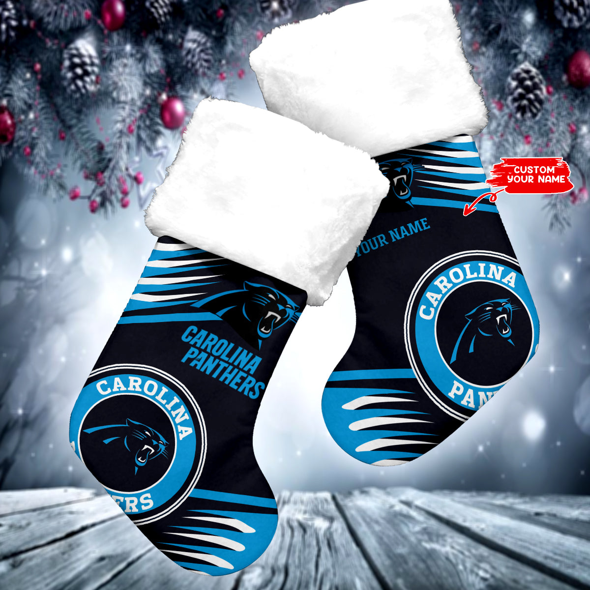 Carolina Panthers Personalized Christmas Socks AZCCRMS004
