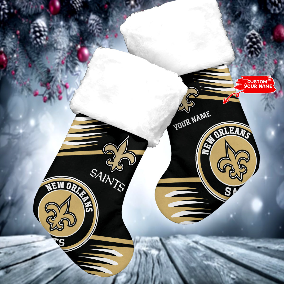 New Orleans Saints Personalized Christmas Socks AZCCRMS005
