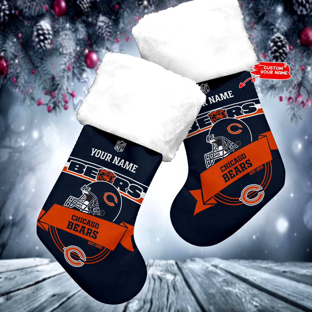 Chicago Bears Personalized Christmas Socks AZCCRMS007