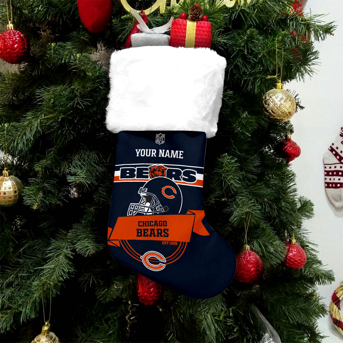 Chicago Bears Personalized Christmas Socks AZCCRMS007