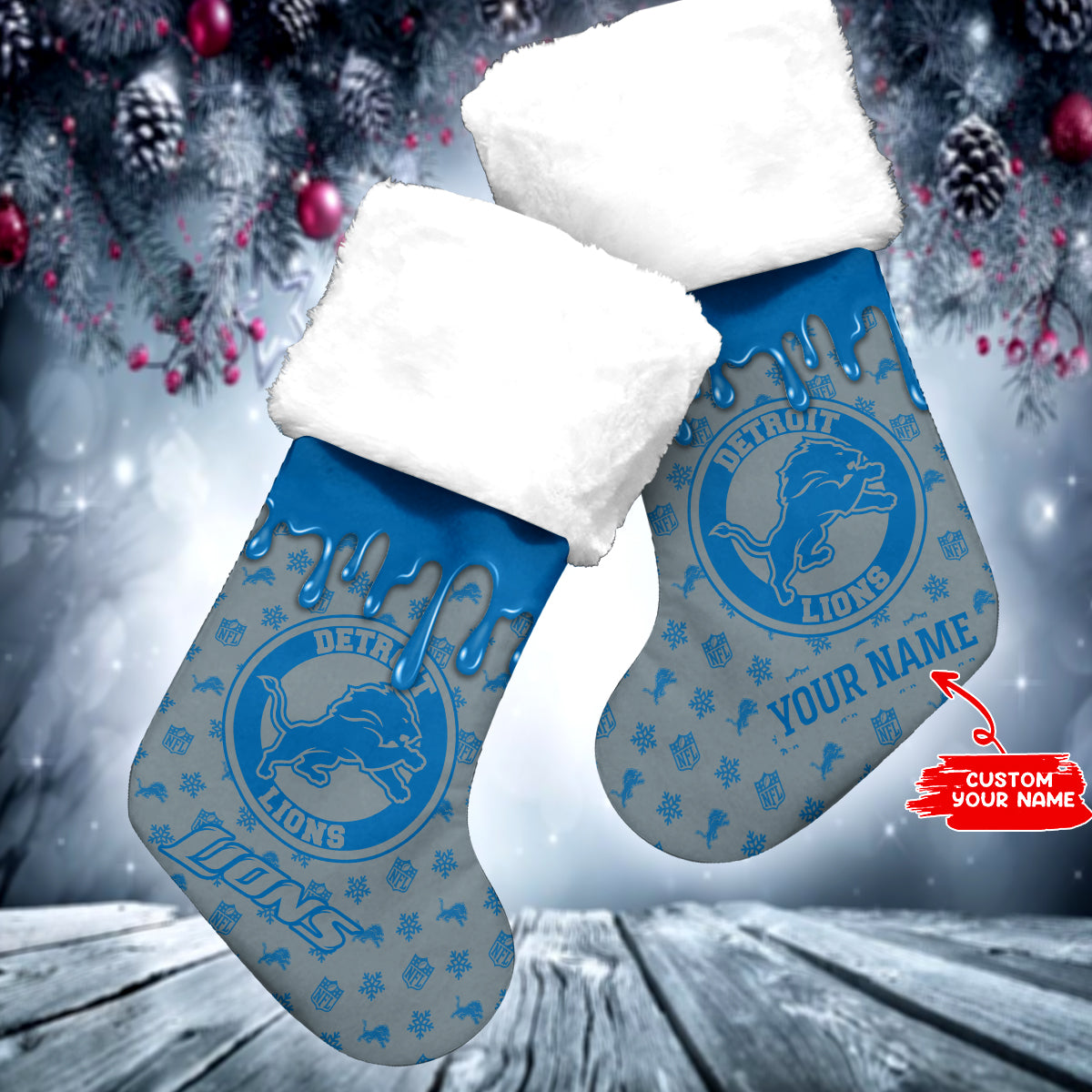 Detroit Lions Personalized Christmas Socks AZCCRMS012