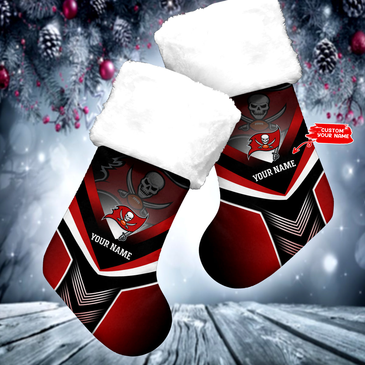 Tampa Bay Buccaneers Personalized Christmas Socks AZCCRMS014