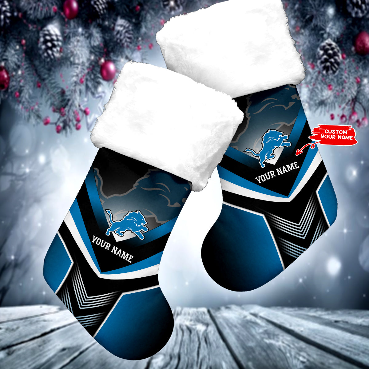 Detroit Lions Personalized Christmas Socks AZCCRMS019