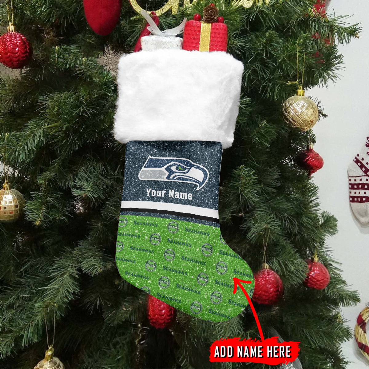 Seattle Seahawks Personalized Christmas Socks AZCCRMS066