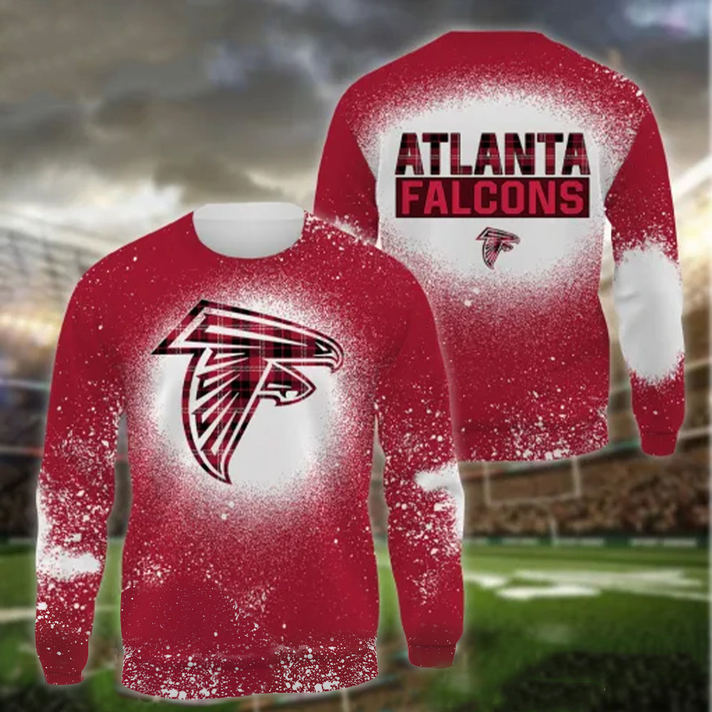 Atlanta Falcons Plaid Bleached All Over Printed T-shirt Sweatshirt Hoodie AZCHD109