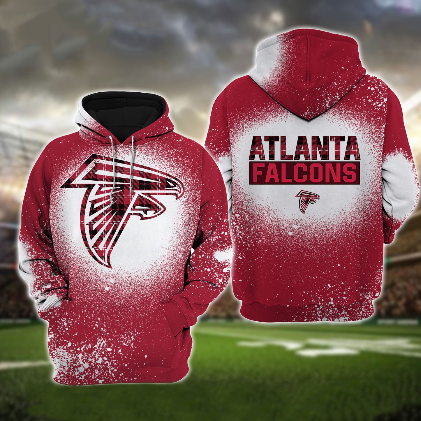 Atlanta Falcons Plaid Bleached All Over Printed T-shirt Sweatshirt Hoodie AZCHD109