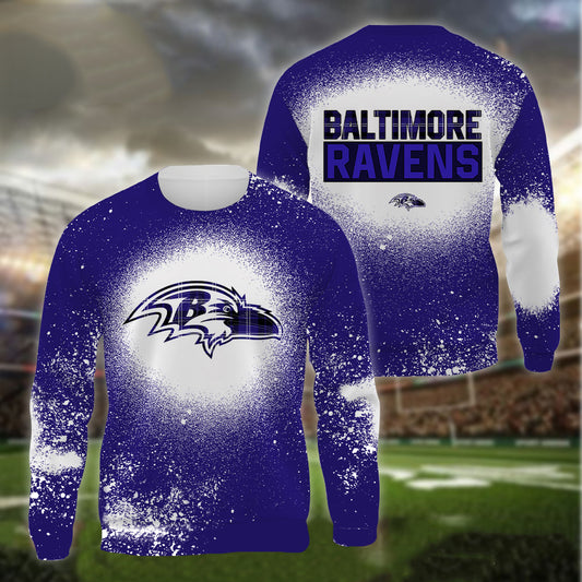 Baltimore Ravens Plaid Bleached All Over Printed T-shirt Sweatshirt Hoodie AZCHD110