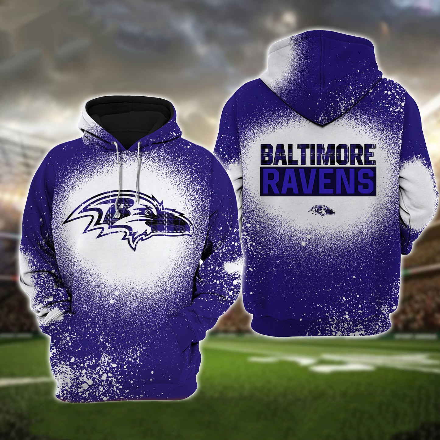 Baltimore Ravens Plaid Bleached All Over Printed T-shirt Sweatshirt Hoodie AZCHD110