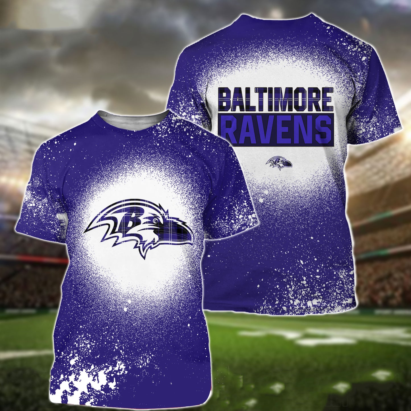 Baltimore Ravens Plaid Bleached All Over Printed T-shirt Sweatshirt Hoodie AZCHD110