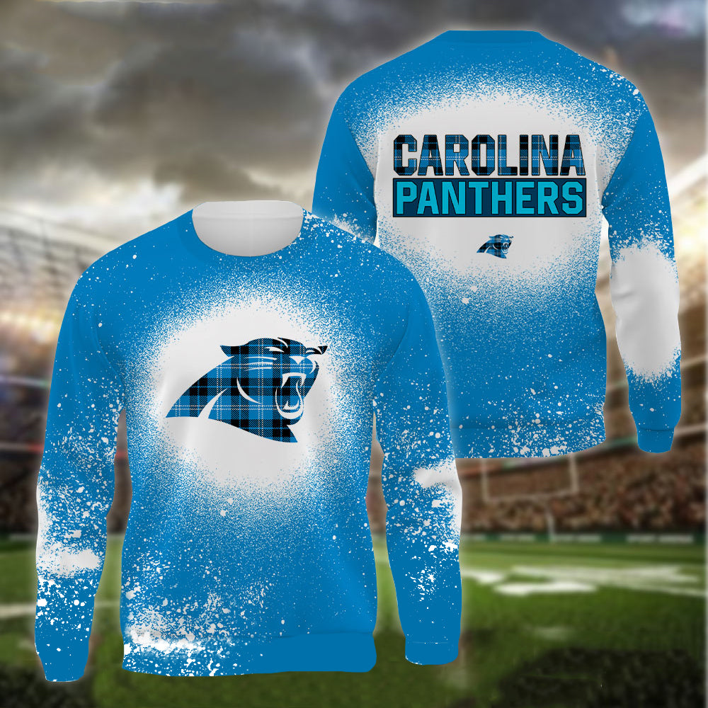 Carolina Panthers Plaid Bleached All Over Printed T-shirt Sweatshirt Hoodie AZCHD112