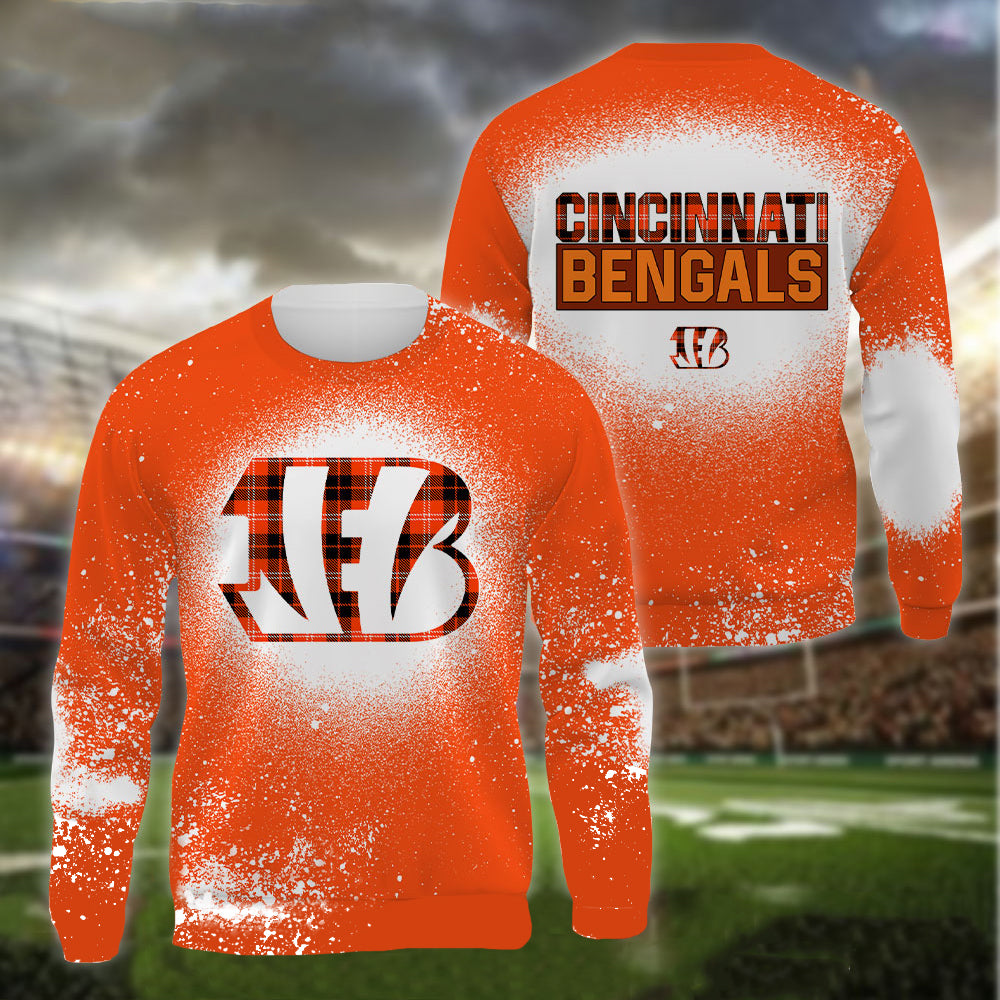 Cincinnati Bengals Plaid Bleached All Over Printed T-shirt Sweatshirt Hoodie AZCHD114