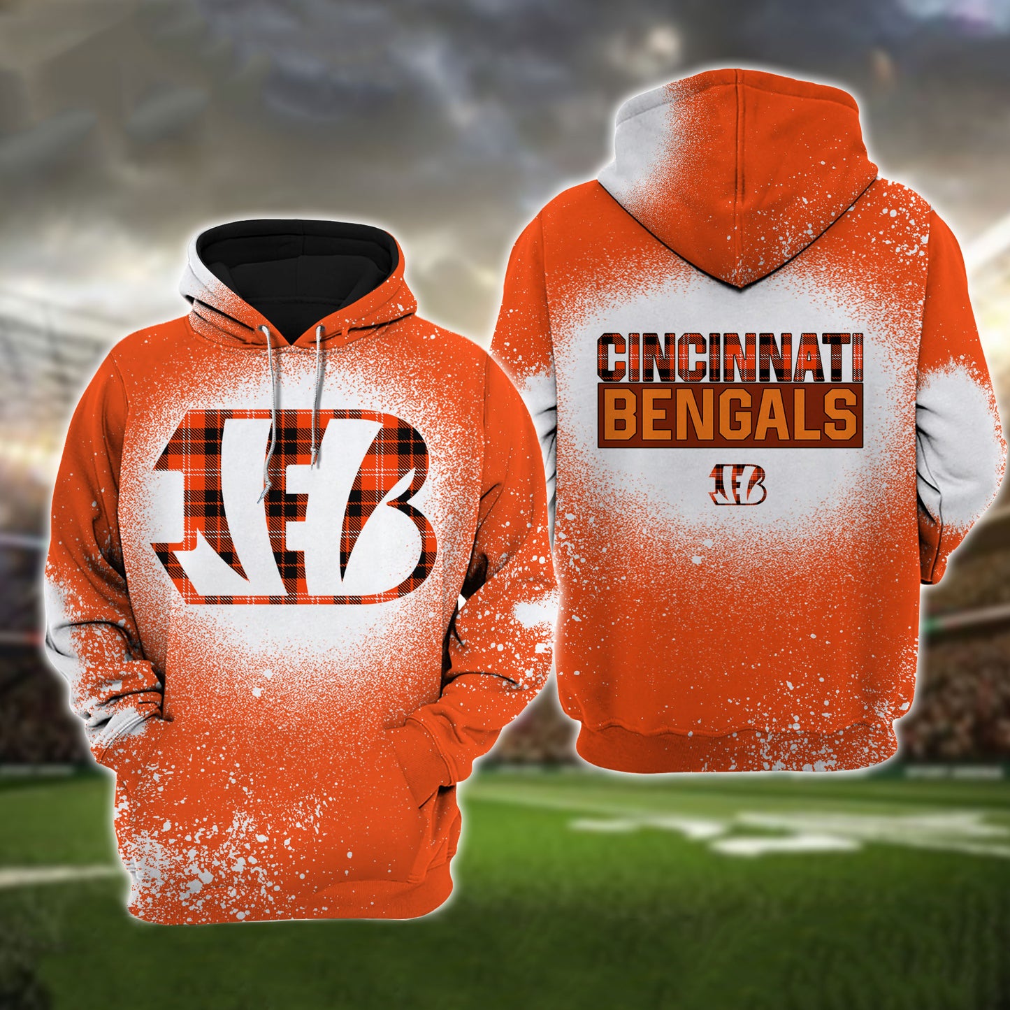 Cincinnati Bengals Plaid Bleached All Over Printed T-shirt Sweatshirt Hoodie AZCHD114