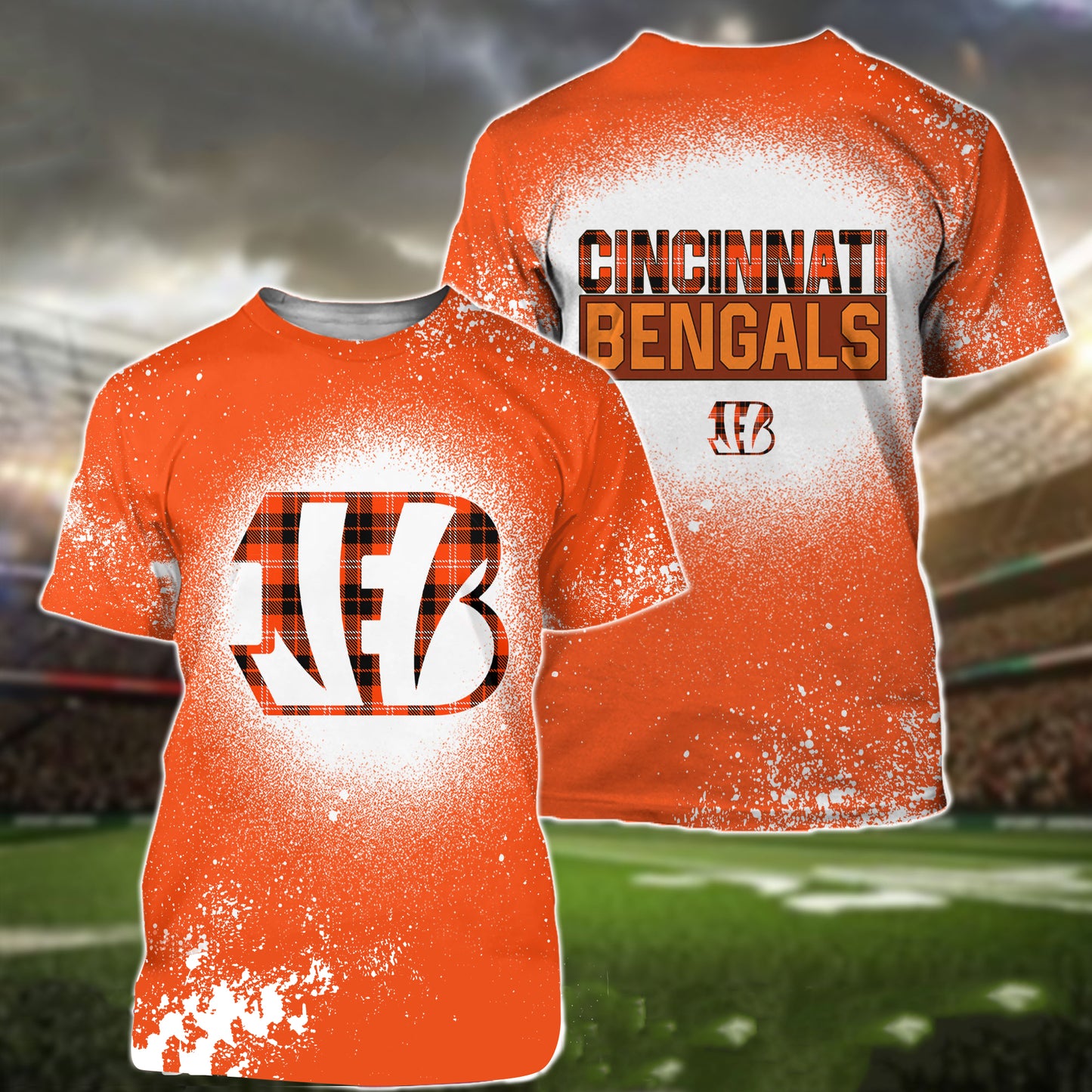 Cincinnati Bengals Plaid Bleached All Over Printed T-shirt Sweatshirt Hoodie AZCHD114