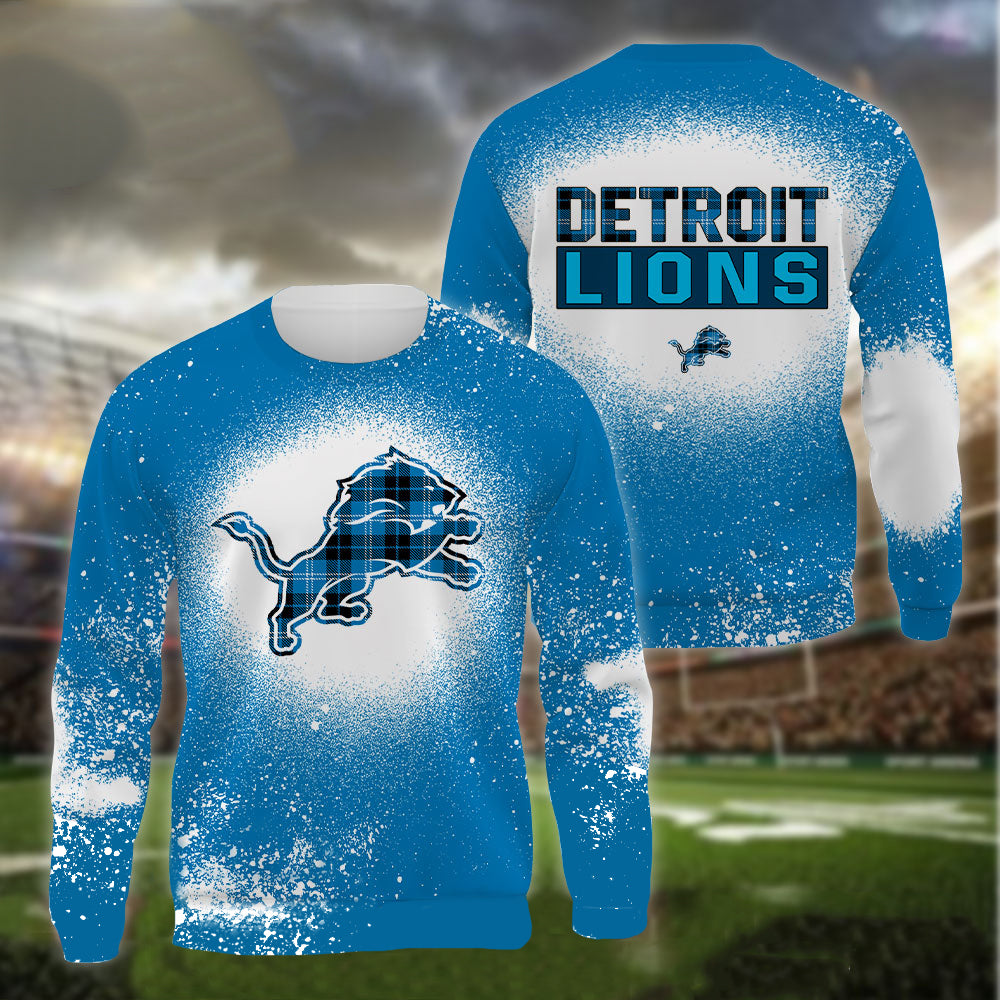 Detroit Lions Plaid Bleached All Over Printed T-shirt Sweatshirt Hoodie AZCHD118