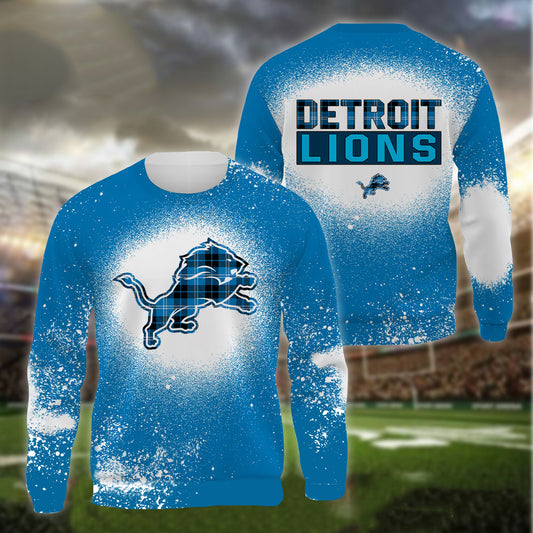 Detroit Lions Plaid Bleached All Over Printed T-shirt Sweatshirt Hoodie AZCHD118