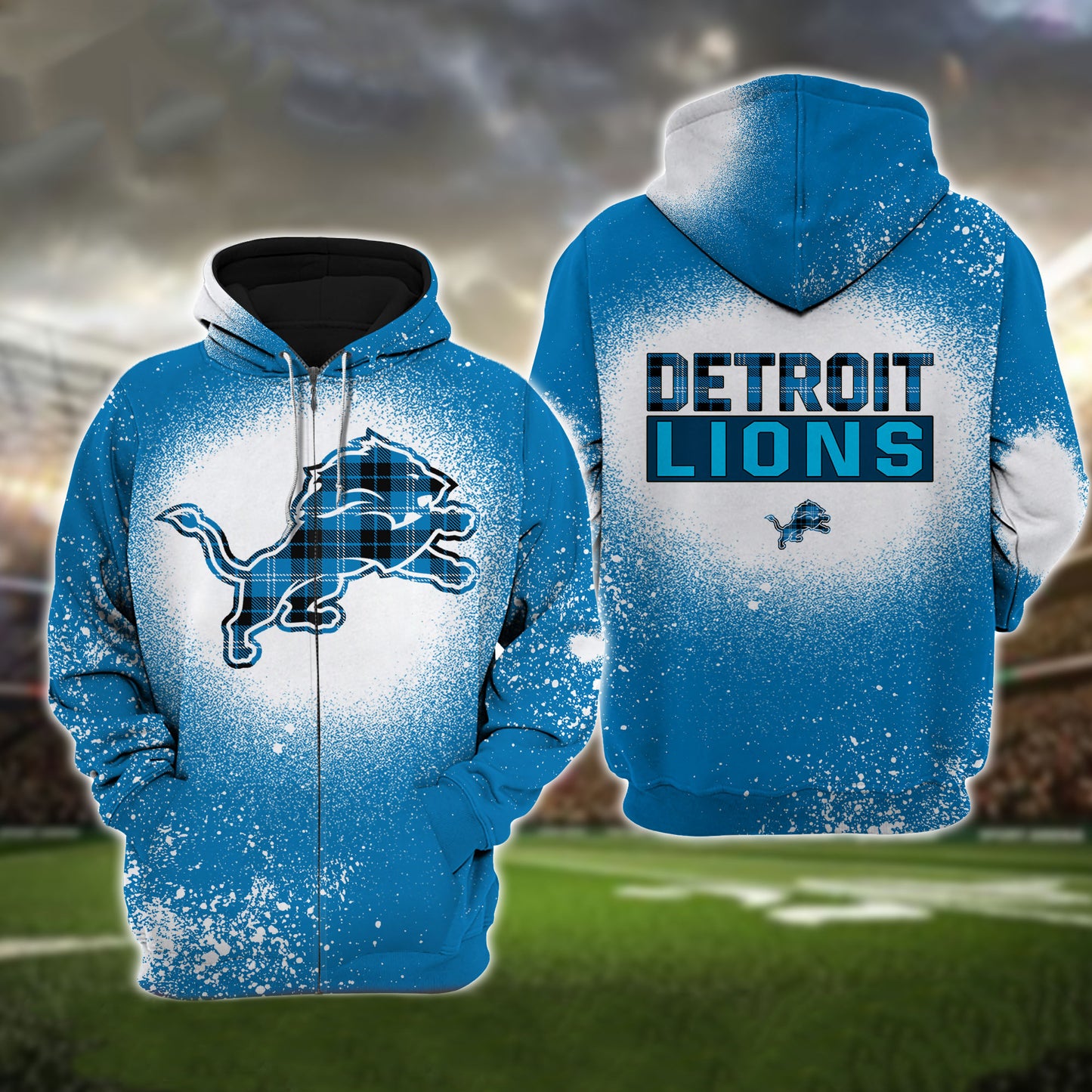 Detroit Lions Plaid Bleached All Over Printed T-shirt Sweatshirt Hoodie AZCHD118