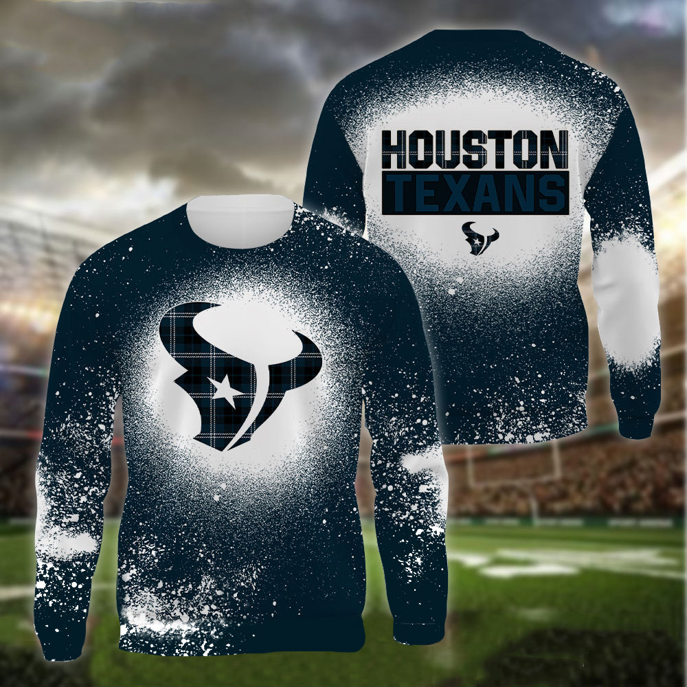 Houston Texans Plaid Bleached All Over Printed T-shirt Sweatshirt Hoodie AZCHD120