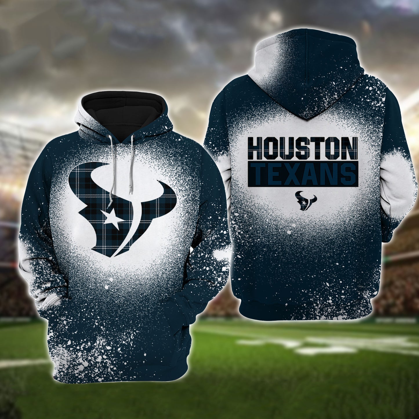 Houston Texans Plaid Bleached All Over Printed T-shirt Sweatshirt Hoodie AZCHD120