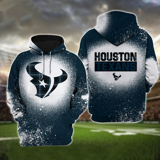 Houston Texans Plaid Bleached All Over Printed T-shirt Sweatshirt Hoodie AZCHD120