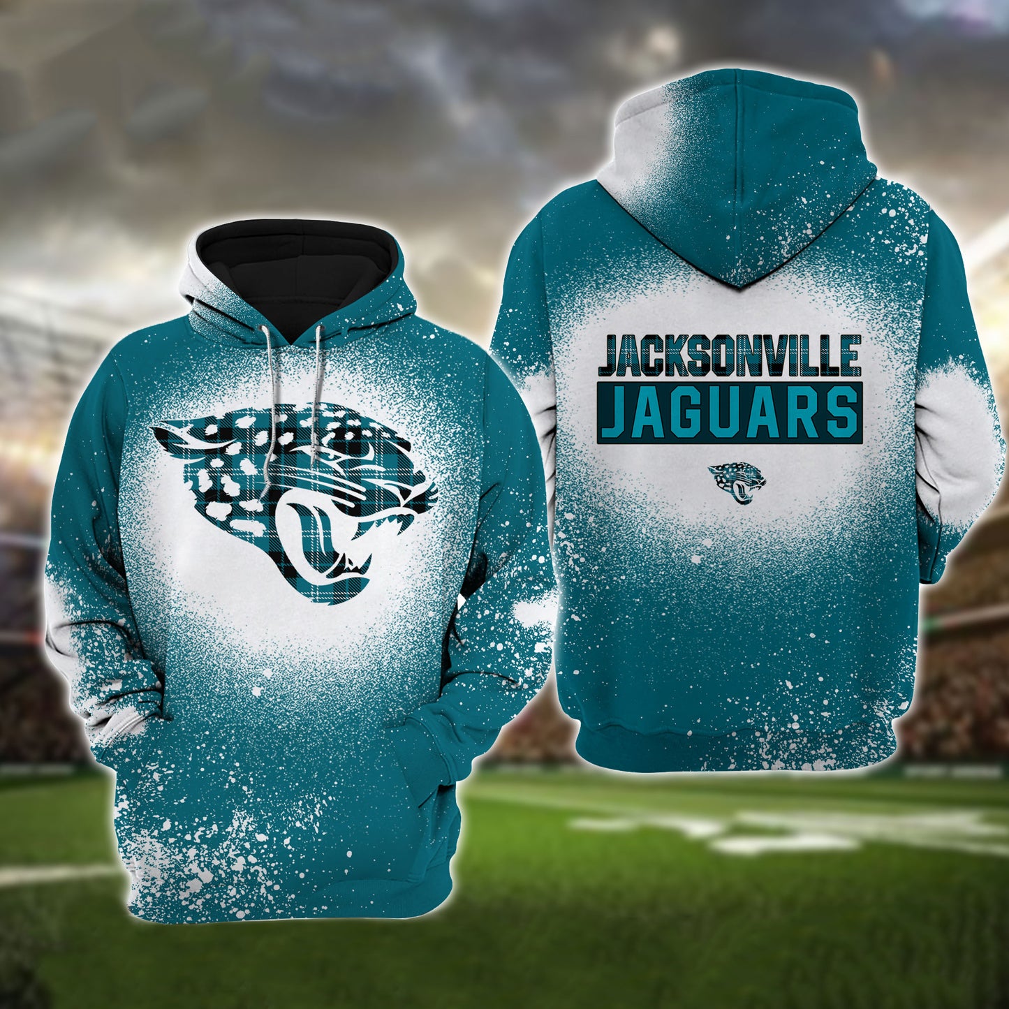 Jacksonville Jaguars Plaid Bleached All Over Printed T-shirt Sweatshirt Hoodie AZCHD122