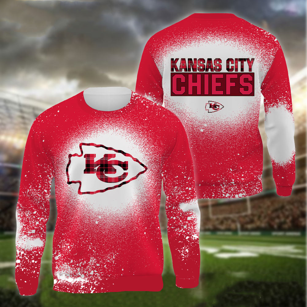 Kansas City Chiefs Plaid Bleached All Over Printed T-shirt Sweatshirt Hoodie AZCHD123