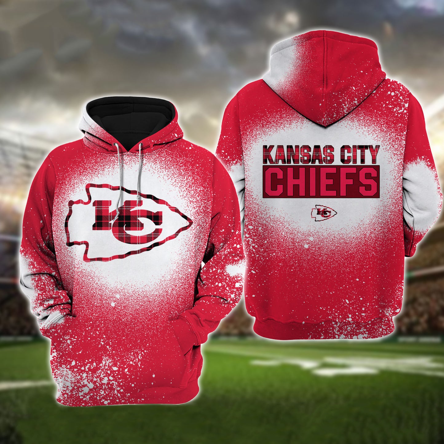 Kansas City Chiefs Plaid Bleached All Over Printed T-shirt Sweatshirt Hoodie AZCHD123