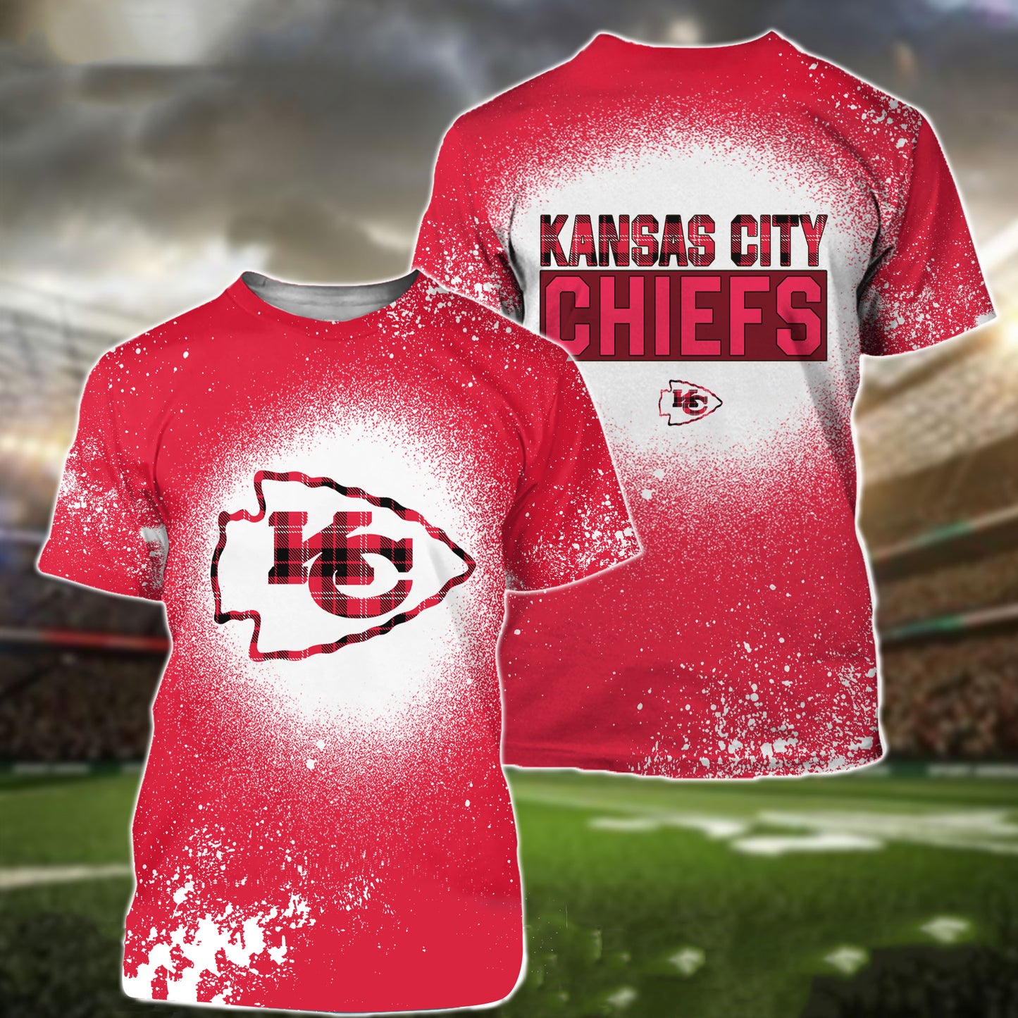 Kansas City Chiefs Plaid Bleached All Over Printed T-shirt Sweatshirt Hoodie AZCHD123