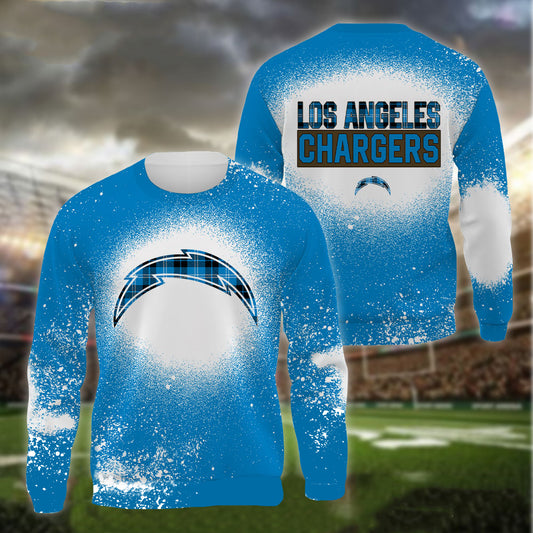 Los Angeles Chargers Plaid Bleached All Over Printed T-shirt Sweatshirt Hoodie AZCHD125