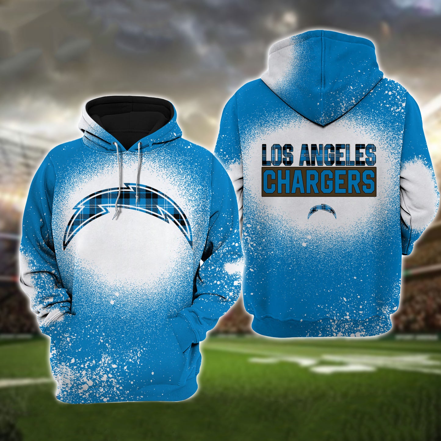 Los Angeles Chargers Plaid Bleached All Over Printed T-shirt Sweatshirt Hoodie AZCHD125