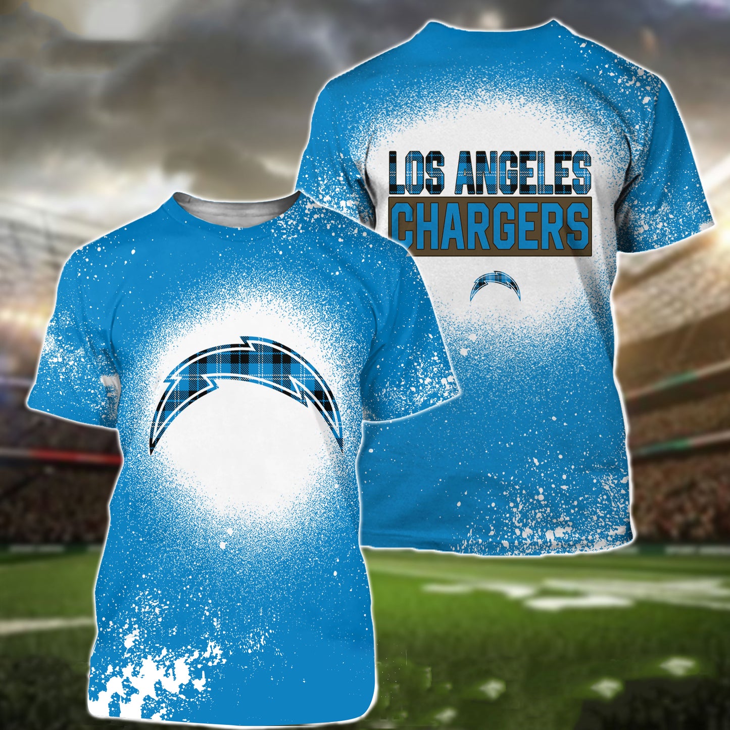 Los Angeles Chargers Plaid Bleached All Over Printed T-shirt Sweatshirt Hoodie AZCHD125