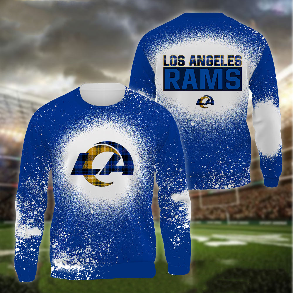 Los Angeles Rams Plaid Bleached All Over Printed T-shirt Sweatshirt Hoodie AZCHD126