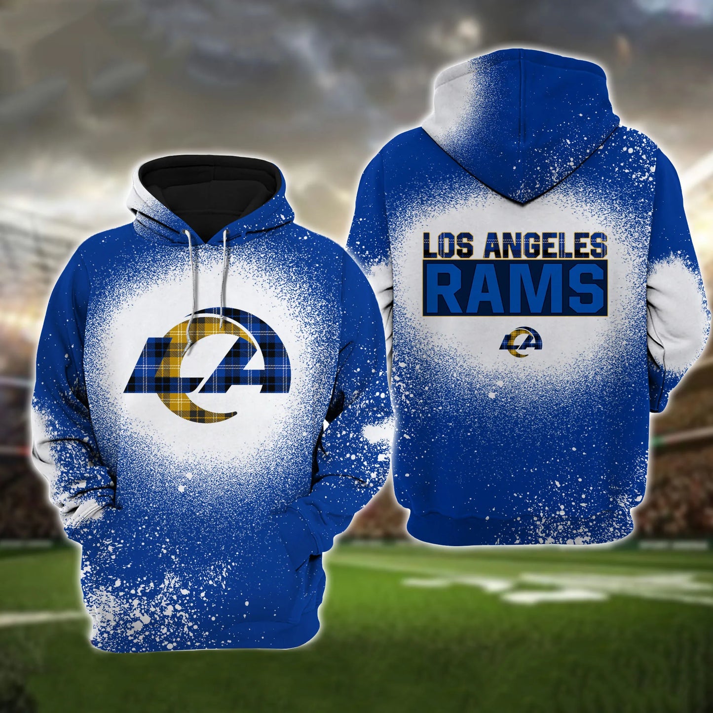 Los Angeles Rams Plaid Bleached All Over Printed T-shirt Sweatshirt Hoodie AZCHD126