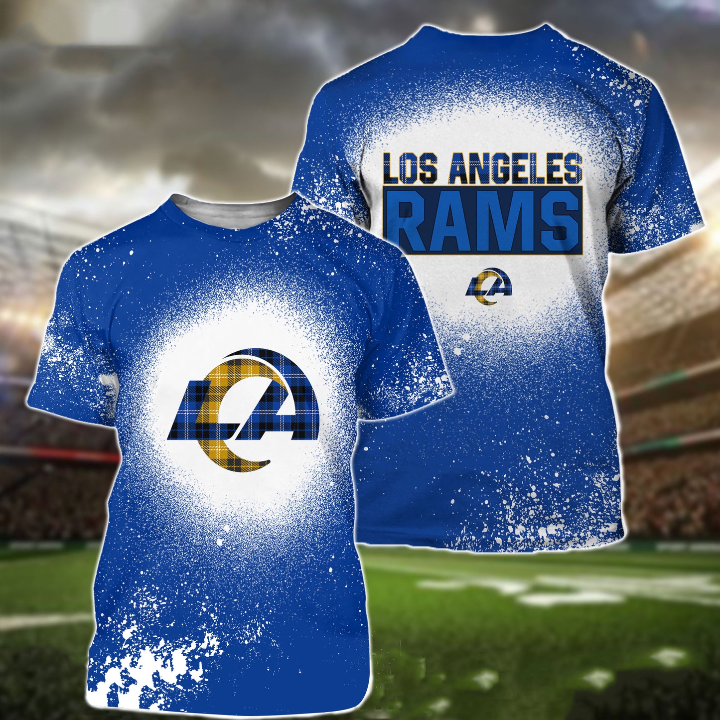Los Angeles Rams Plaid Bleached All Over Printed T-shirt Sweatshirt Hoodie AZCHD126