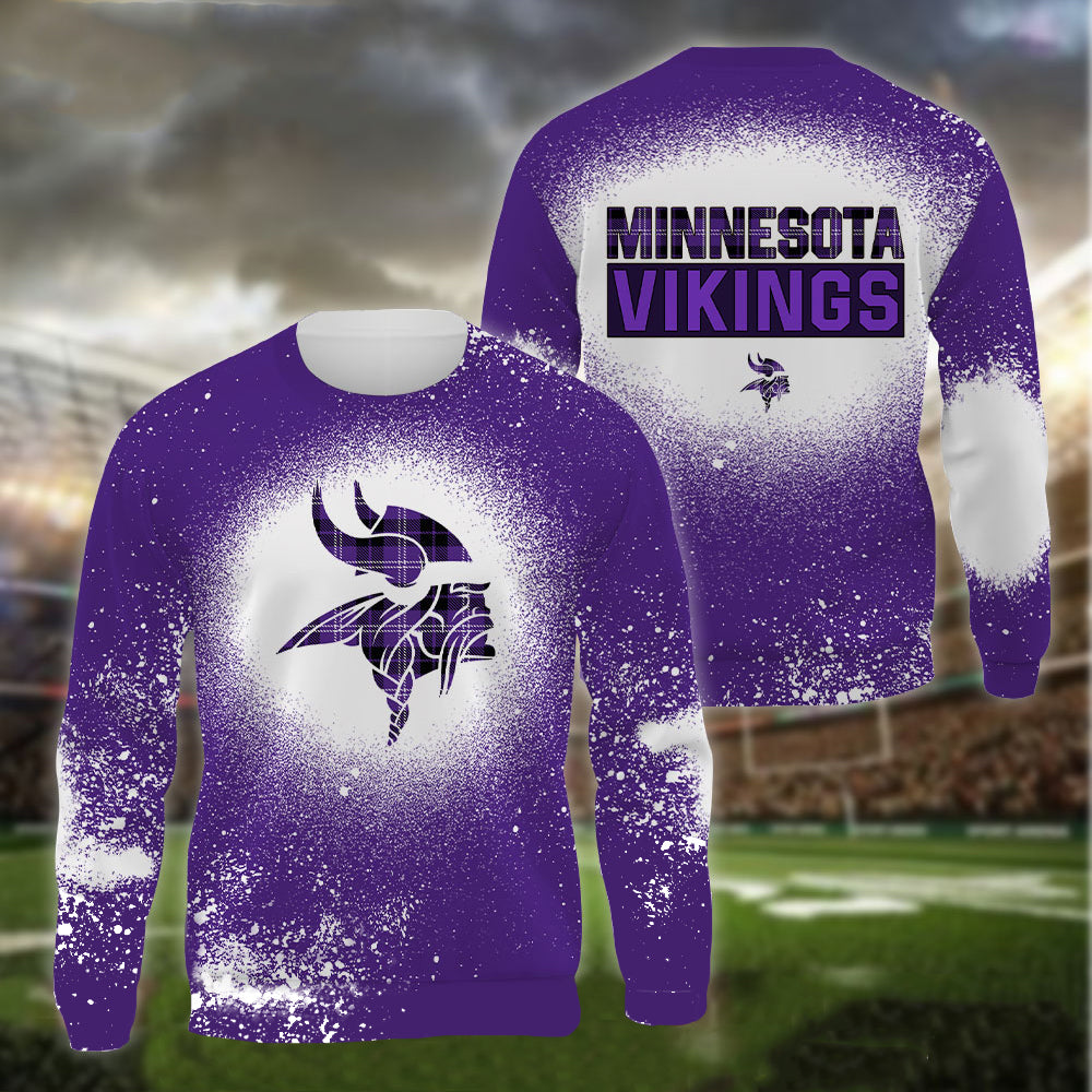 Minnesota Vikings Plaid Bleached All Over Printed T-shirt Sweatshirt Hoodie AZCHD128