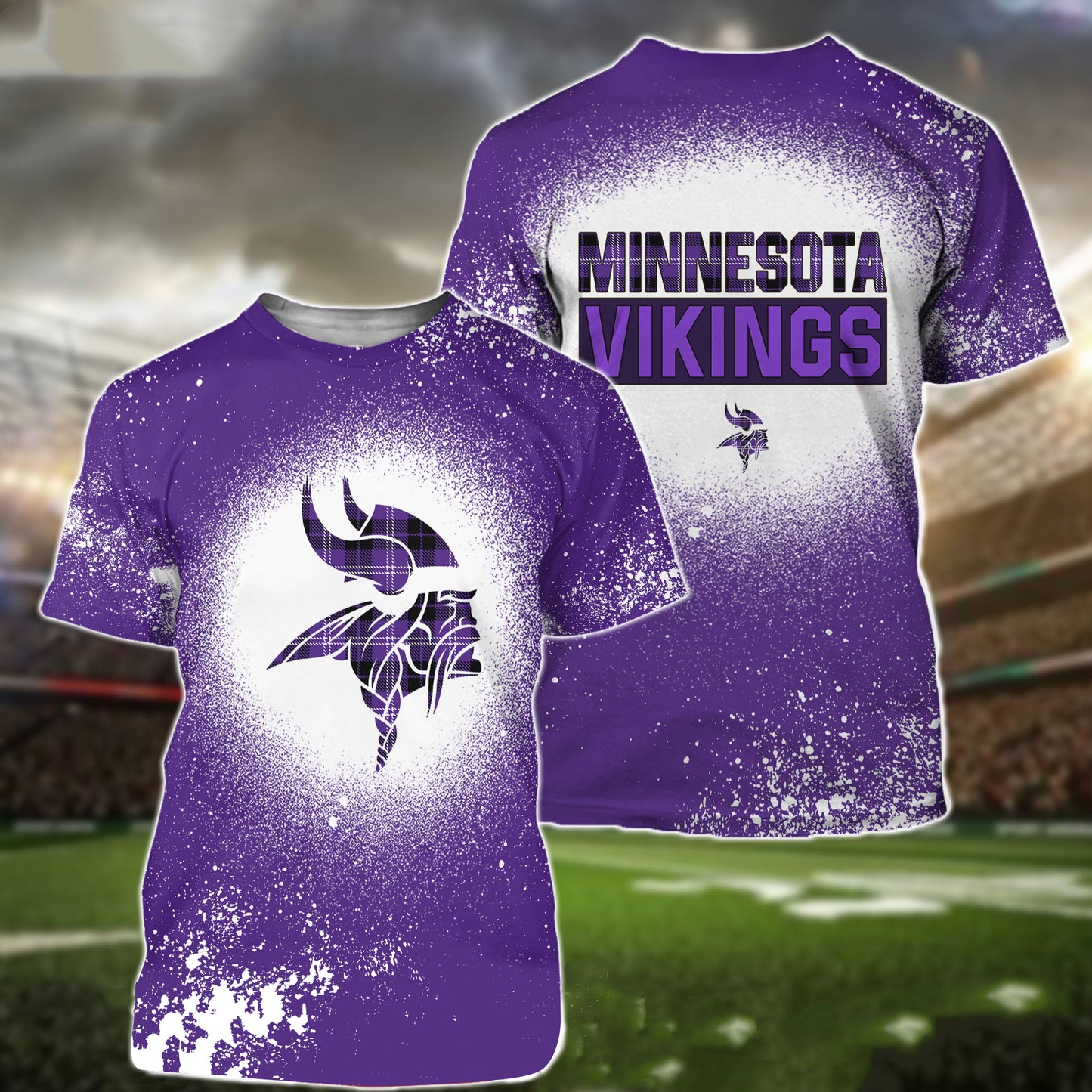 Minnesota Vikings Plaid Bleached All Over Printed T-shirt Sweatshirt Hoodie AZCHD128