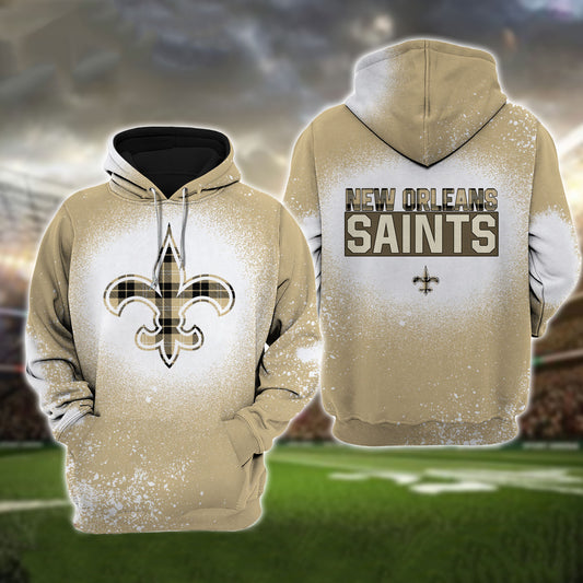 New Orleans Saints Plaid Bleached All Over Printed T-shirt Sweatshirt Hoodie AZCHD130