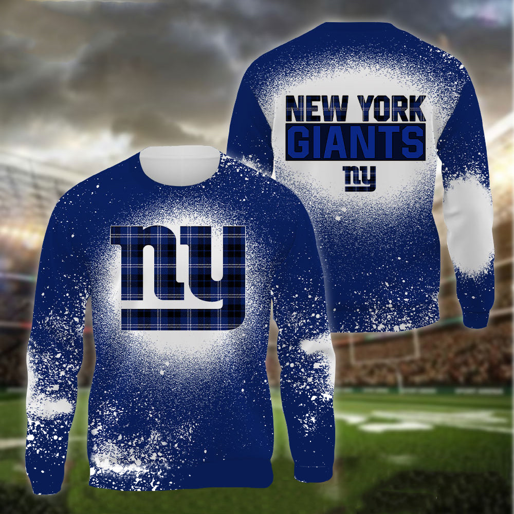 New York Giants Plaid Bleached All Over Printed T-shirt Sweatshirt Hoodie AZCHD131