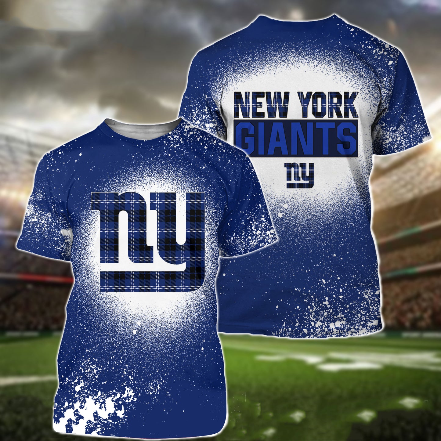 New York Giants Plaid Bleached All Over Printed T-shirt Sweatshirt Hoodie AZCHD131