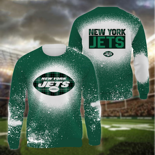 New York Jets Plaid Bleached All Over Printed T-shirt Sweatshirt Hoodie AZCHD132