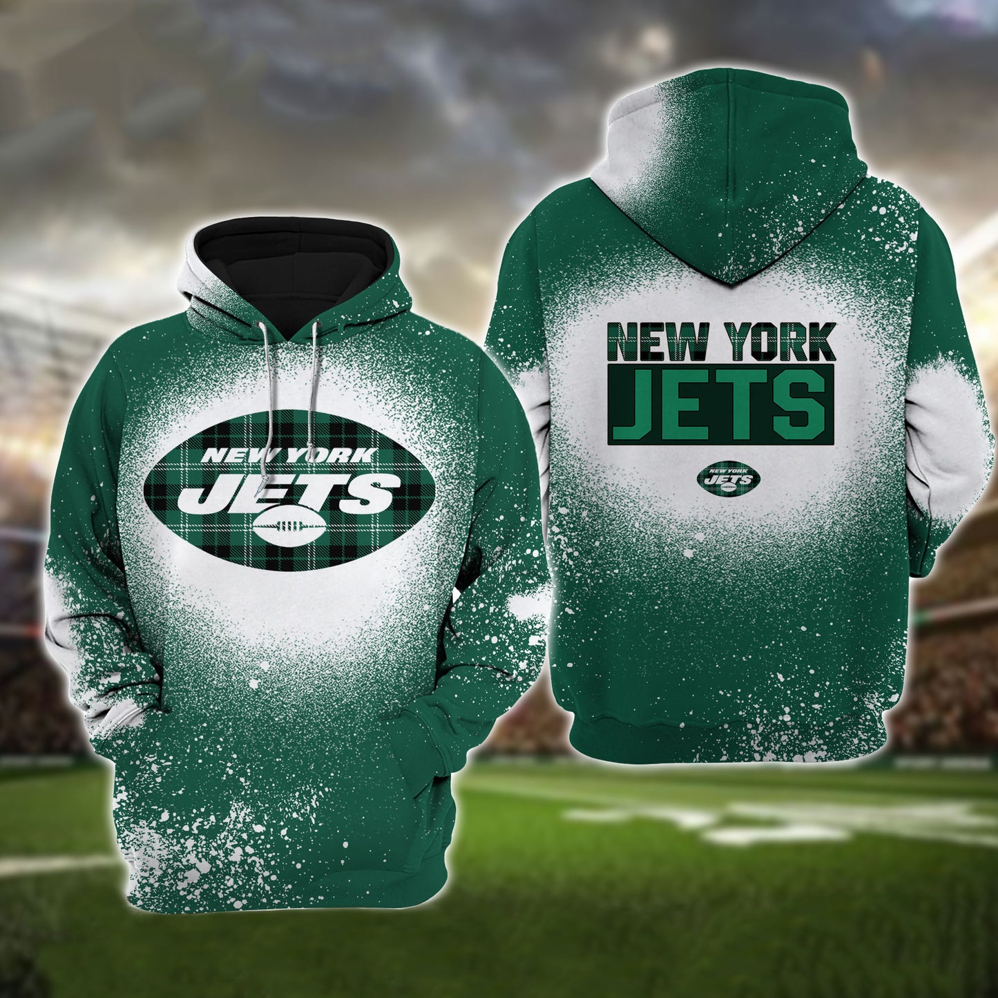 New York Jets Plaid Bleached All Over Printed T-shirt Sweatshirt Hoodie AZCHD132